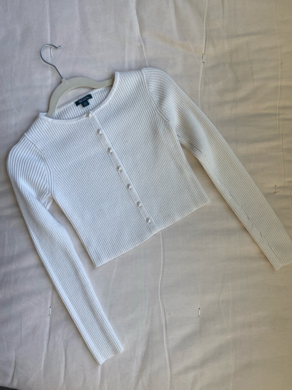 wild fable White Ribbed Pearl-Button Cardigan